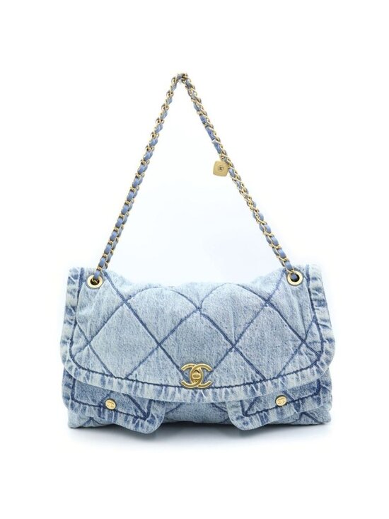 Chanel Handbags - Chanel CC Logo Denim Maxi Flap Bag Handbag Bag Blue